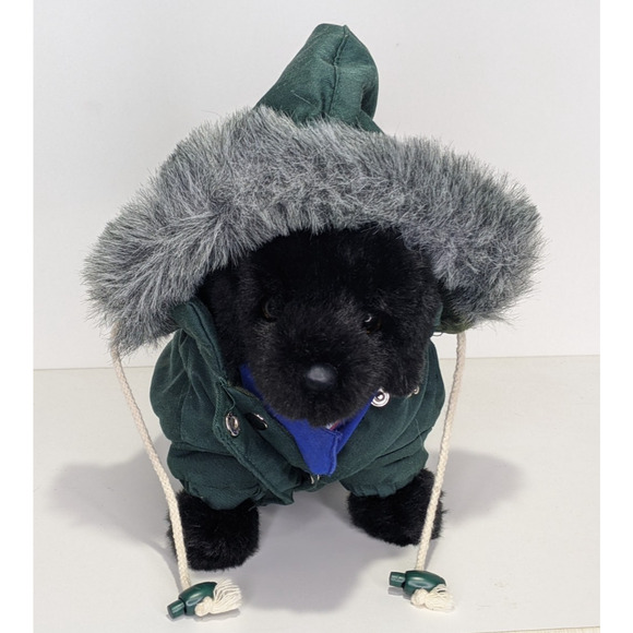 Small Dog Parka with Hood Fur Trimmed Hook & Loop Snap Close Dark Green CUTE - Picture 3 of 8